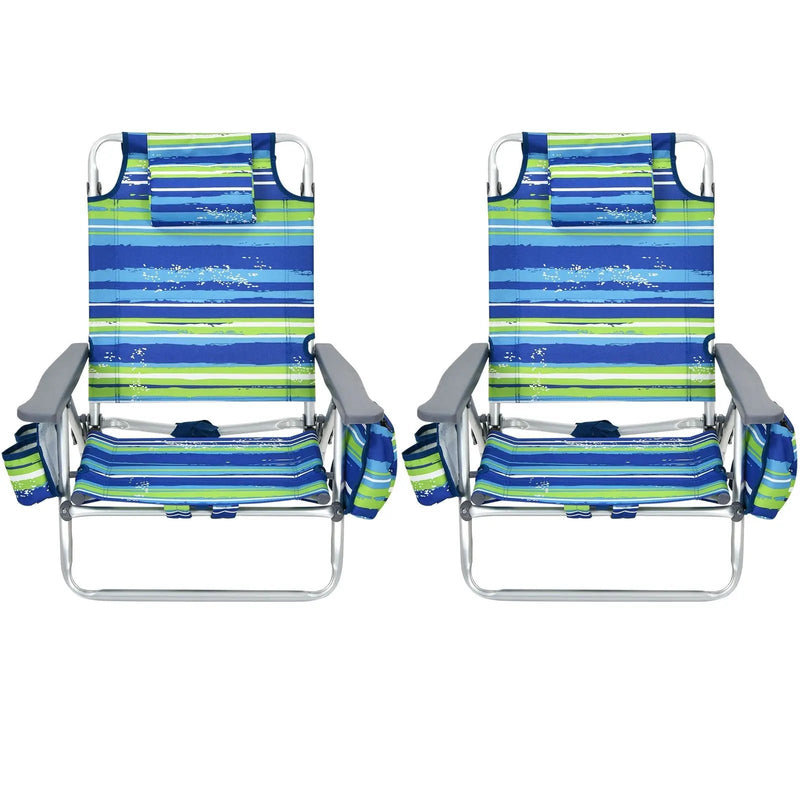 2 Pieces Folding Backpack Beach Chair with Pillow-Pink by DirectDeals