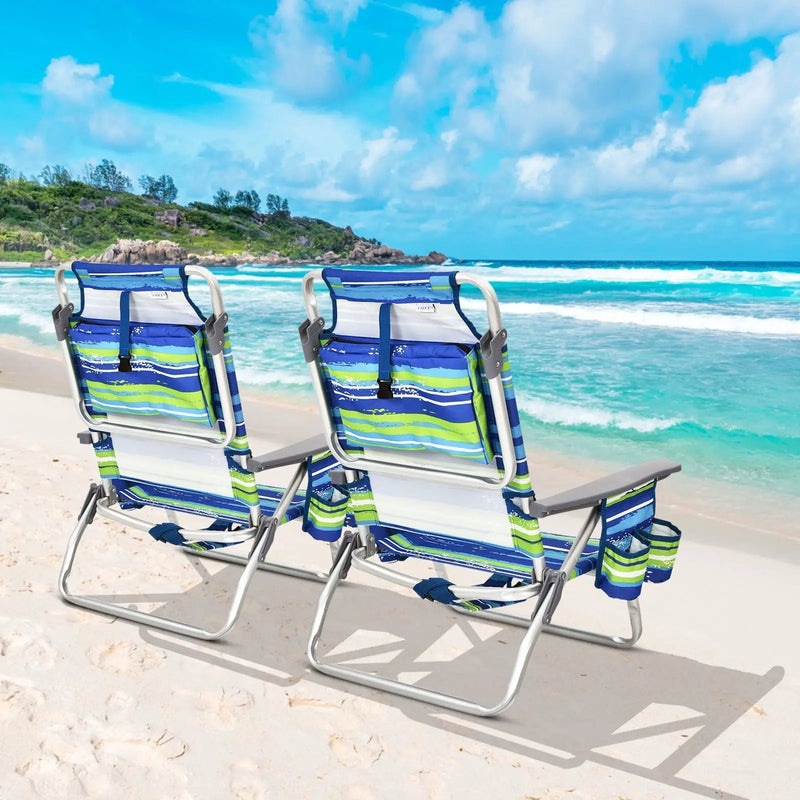 2 Pieces Folding Backpack Beach Chair with Pillow-Pink by DirectDeals