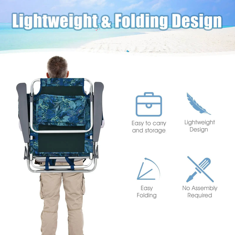 2 Pieces Folding Backpack Beach Chair with Pillow-Pink by DirectDeals