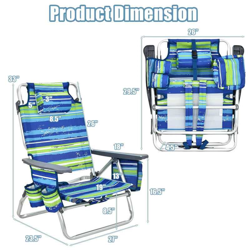 2 Pieces Folding Backpack Beach Chair with Pillow-Pink by DirectDeals
