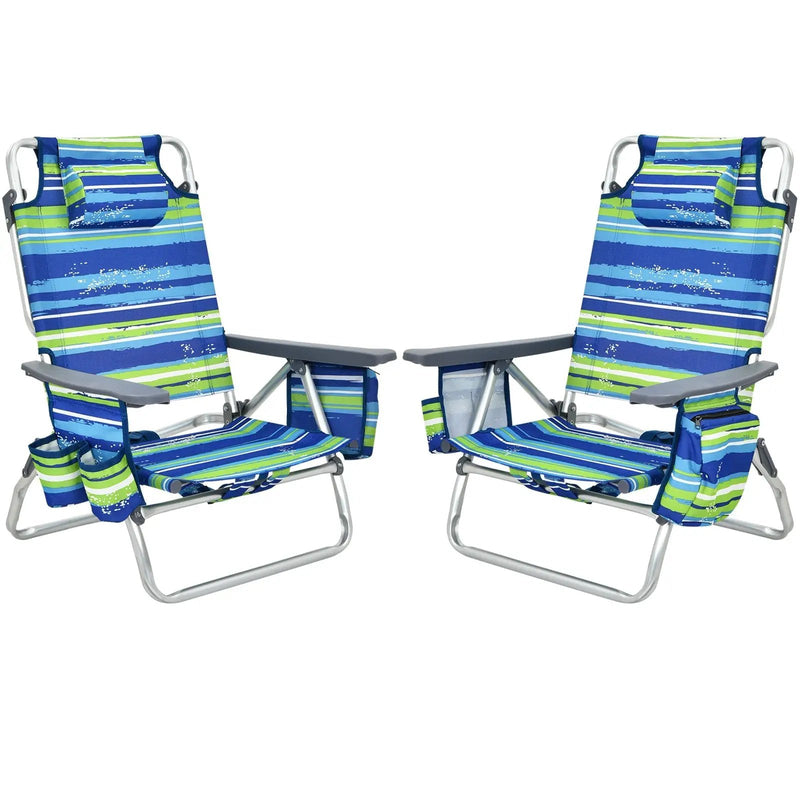 2 Pieces Folding Backpack Beach Chair with Pillow-Pink by DirectDeals