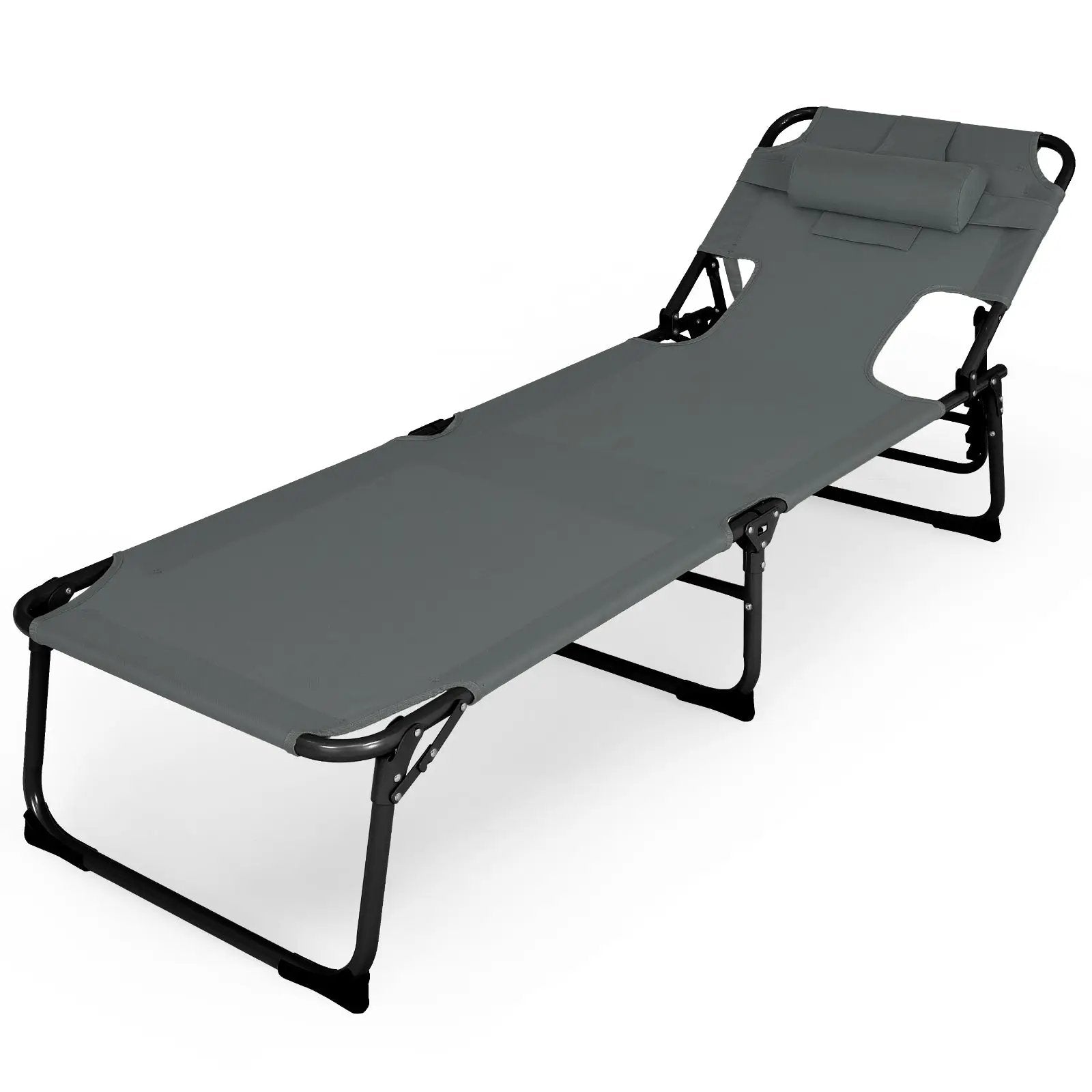 Folding Beach Lounge Chair with Pillow for Outdoor-Gray by DirectDeals