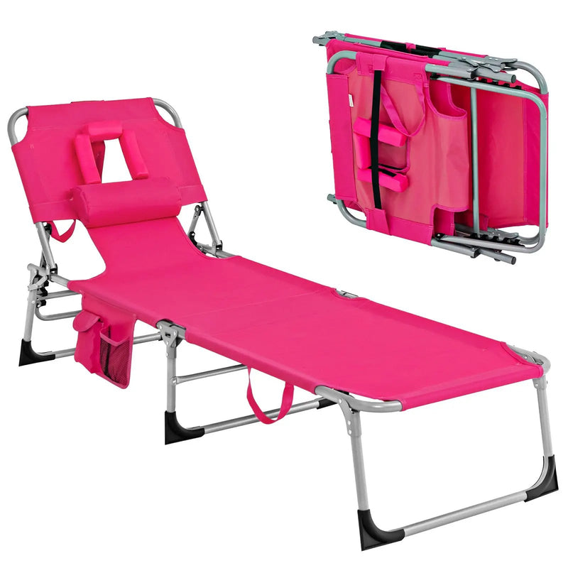 Folding Beach Lounge Chair with Pillow for Outdoor-Pink by DirectDeals