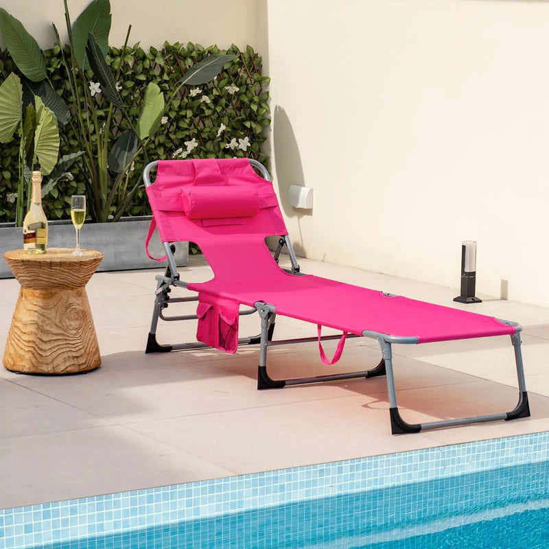 Folding Beach Lounge Chair with Pillow for Outdoor-Pink by DirectDeals