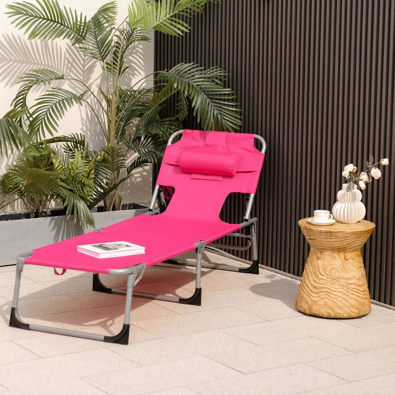 Folding Beach Lounge Chair with Pillow for Outdoor-Pink by DirectDeals