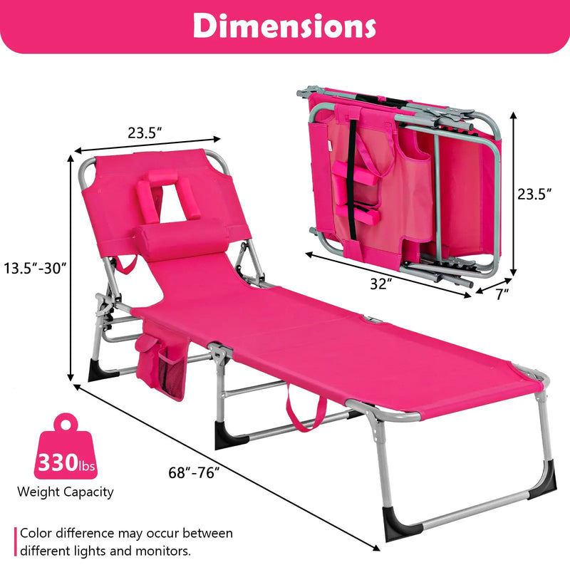 Folding Beach Lounge Chair with Pillow for Outdoor-Pink by DirectDeals