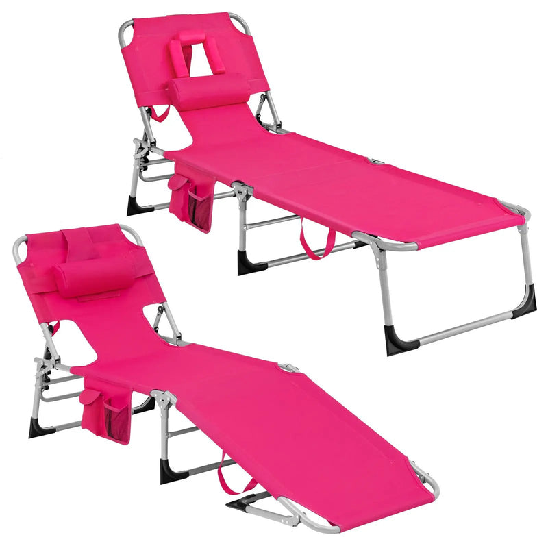 Folding Beach Lounge Chair with Pillow for Outdoor-Pink by DirectDeals