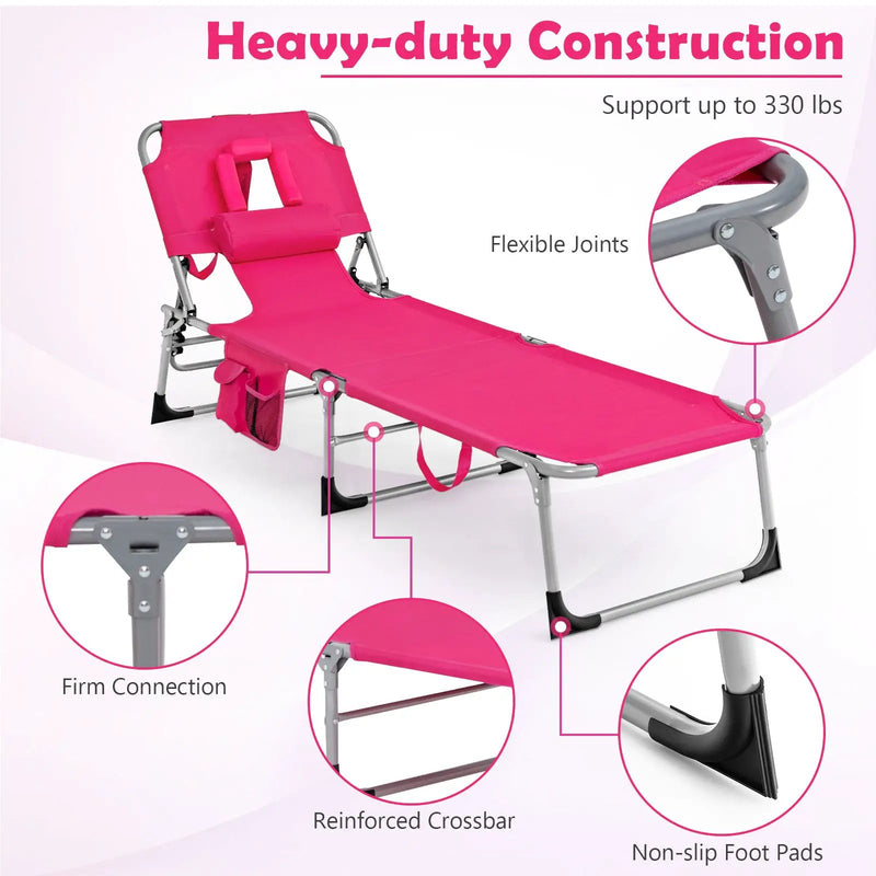 Folding Beach Lounge Chair with Pillow for Outdoor-Pink by DirectDeals