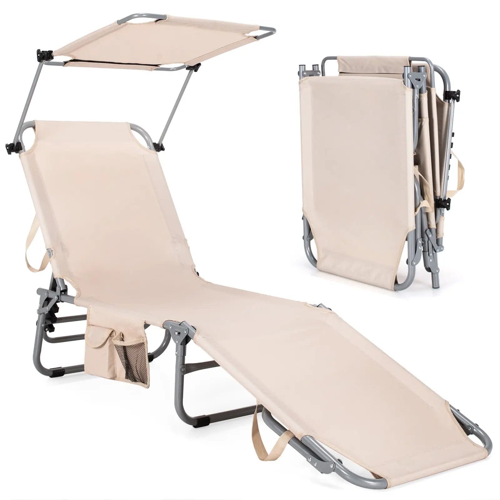 Adjustable Outdoor Beach Patio Pool Recliner with Sun Shade by DirectDeals