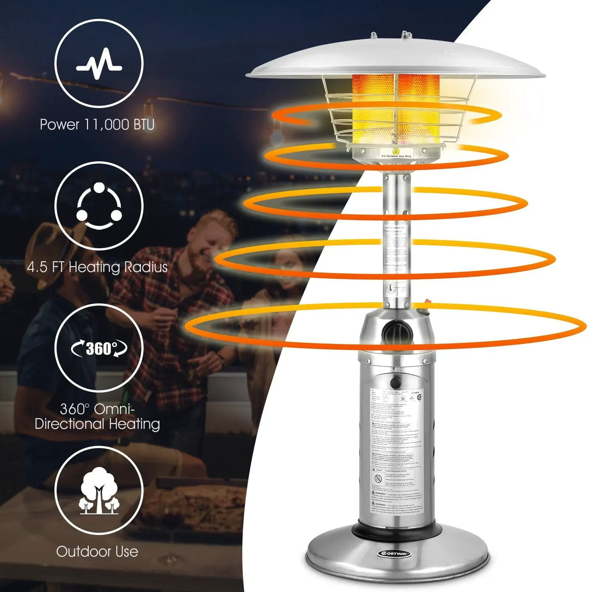 11 000 BTU Portable Tabletop Propane Patio Standing Heater, photo 14 of 16