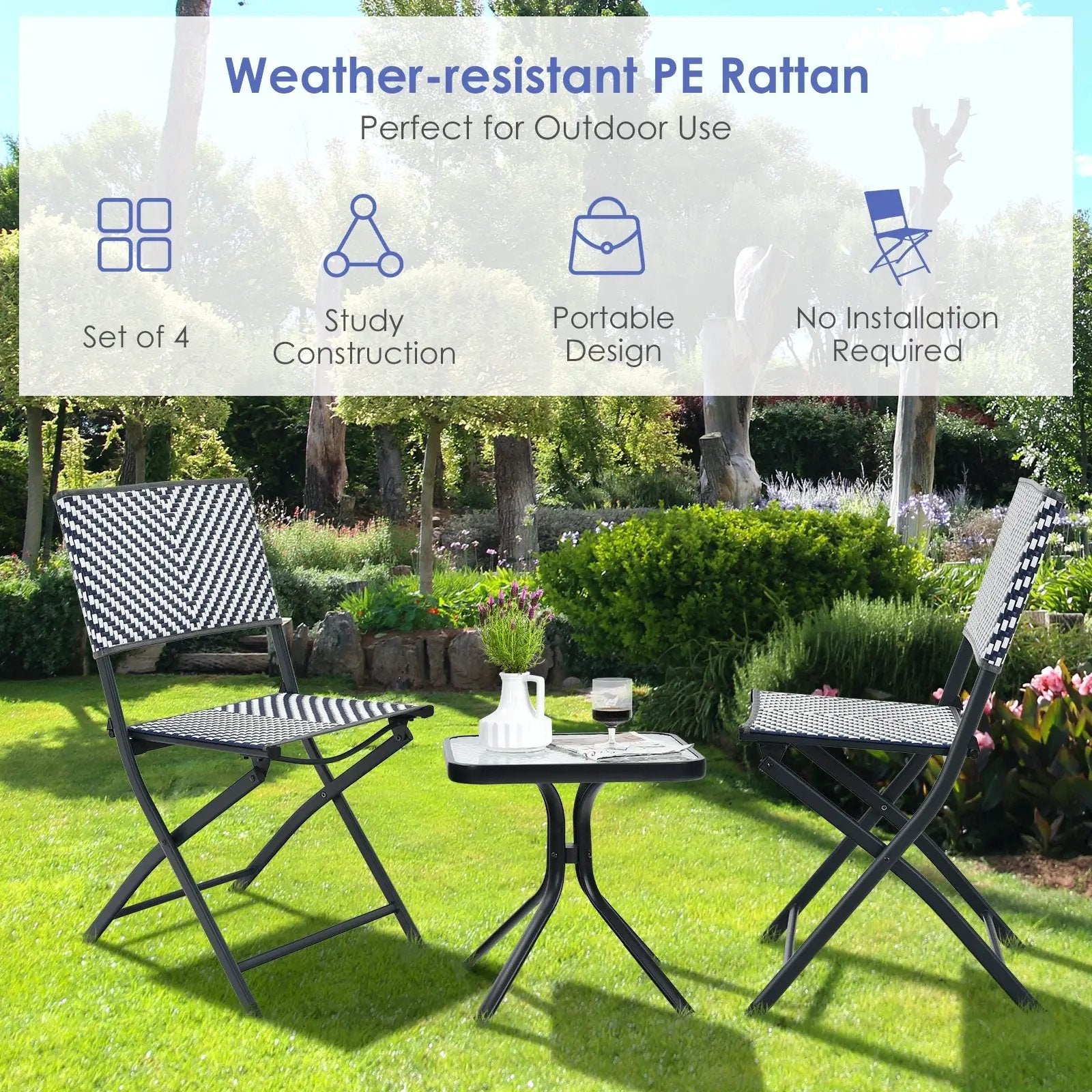 Set of 4 Patio Folding Rattan Dining Chairs for Camping and Garden by DirectDeals