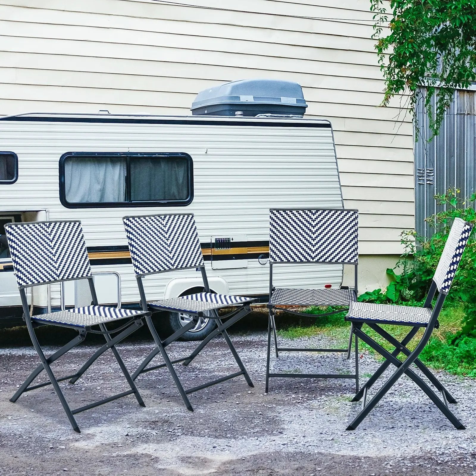 Set of 4 Patio Folding Rattan Dining Chairs for Camping and Garden by DirectDeals