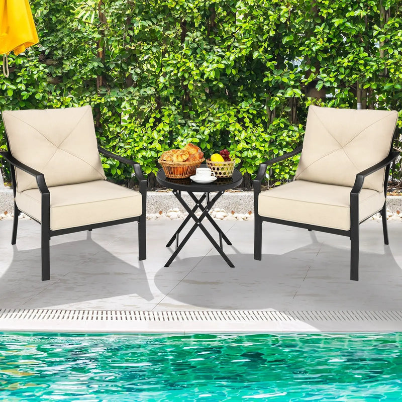 2 Pieces Patio Dining Set with Padded Cushions Armrest Steel Frame by DirectDeals