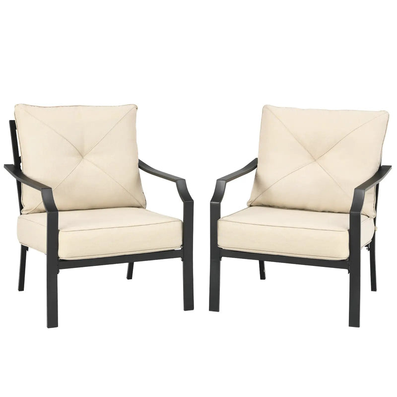 2 Pieces Patio Dining Set with Padded Cushions Armrest Steel Frame by DirectDeals