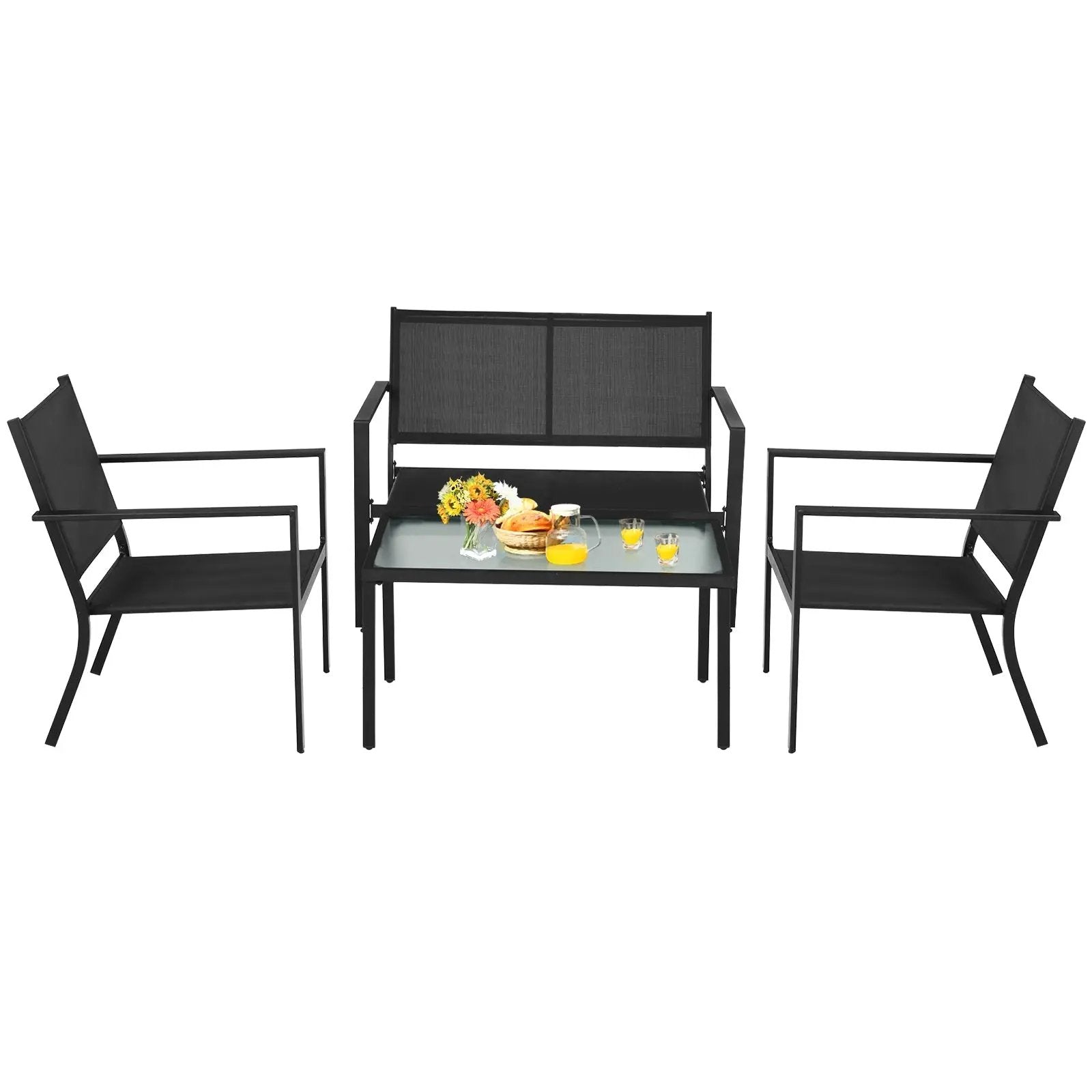 4 PCS Patio Furniture Set Sofa Coffee Table Steel Frame Garden-Gray by DirectDeals