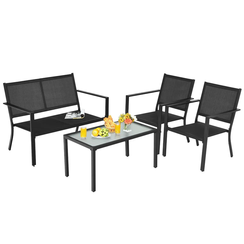 4 PCS Patio Furniture Set Sofa Coffee Table Steel Frame Garden-Gray by DirectDeals