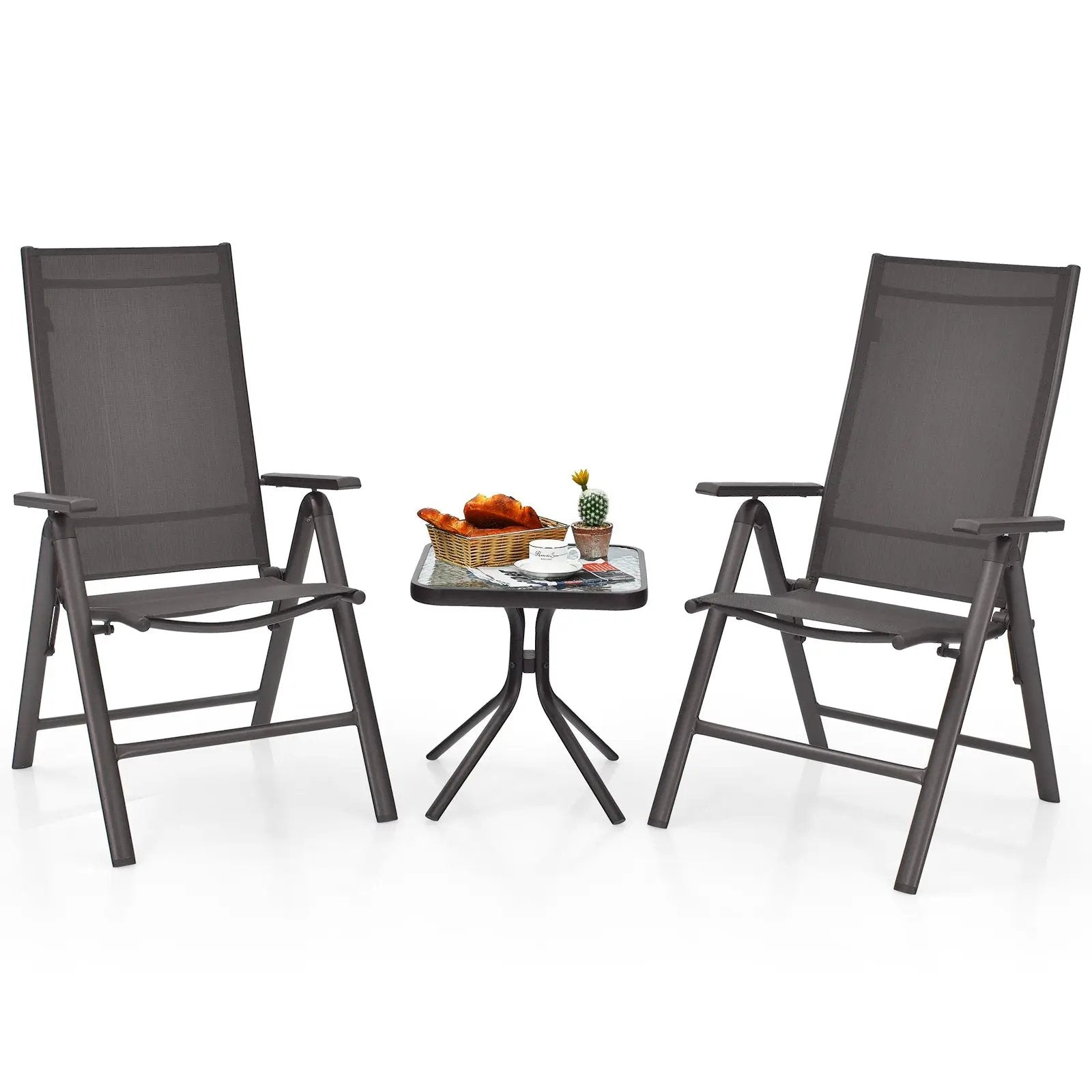 2 Pieces Patio Folding Dining Chairs Aluminium Adjustable Back-Gray by DirectDeals