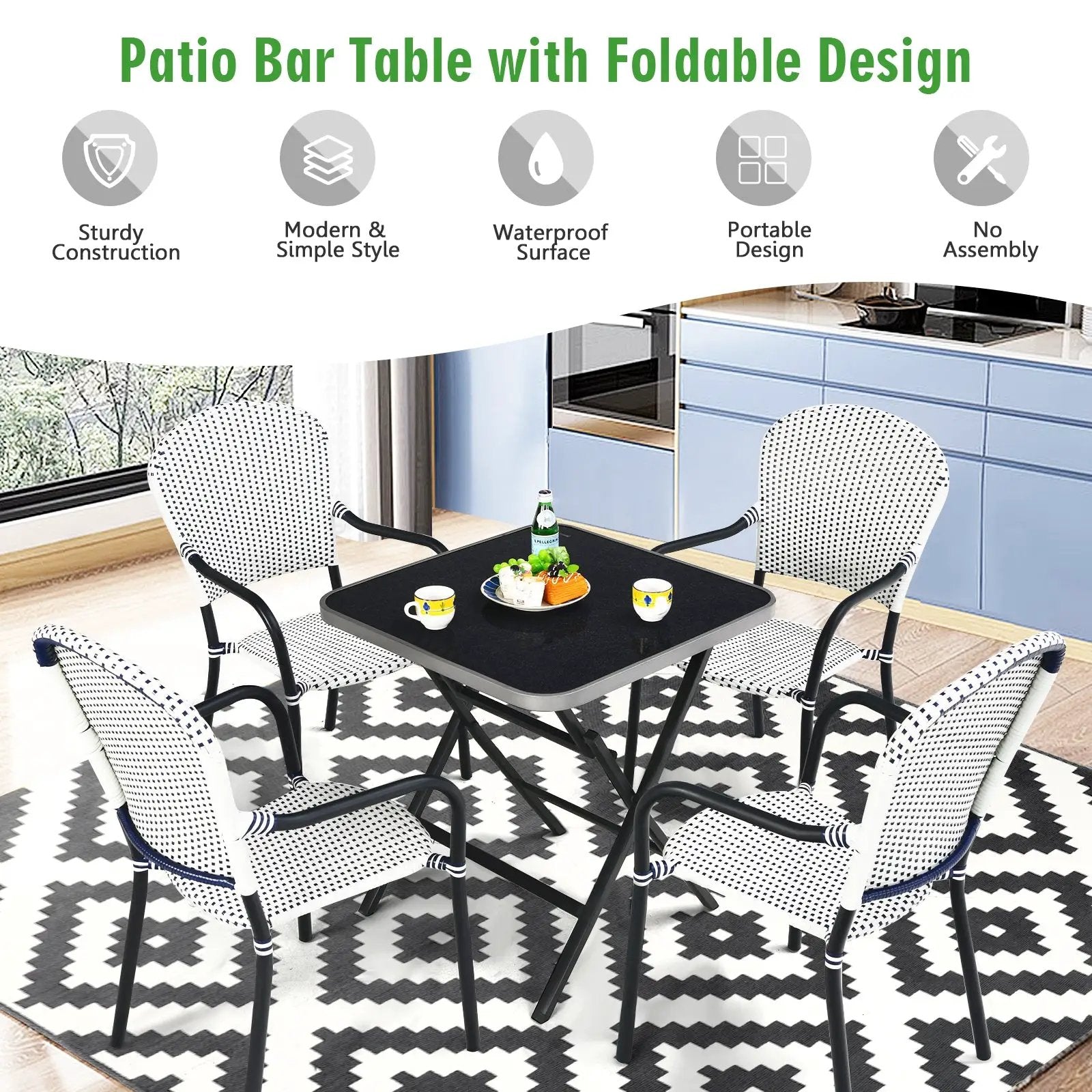 Patio Folding Square Dining Table with Aluminum Frame and Tempered Glass top by DirectDeals