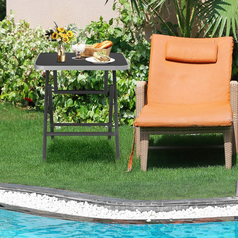 Patio Folding Square Dining Table with Aluminum Frame and Tempered Glass top by DirectDeals