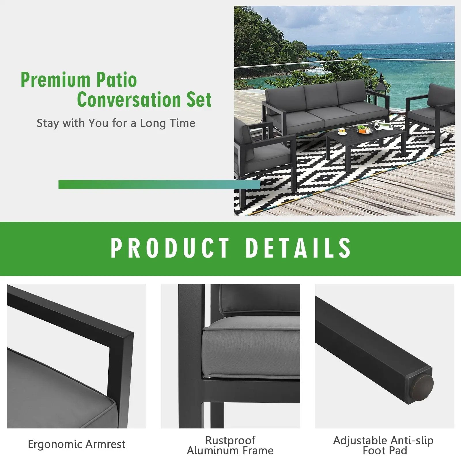 4 Pieces Outdoor Furniture Set for Backyard and Poolside-Gray by DirectDeals