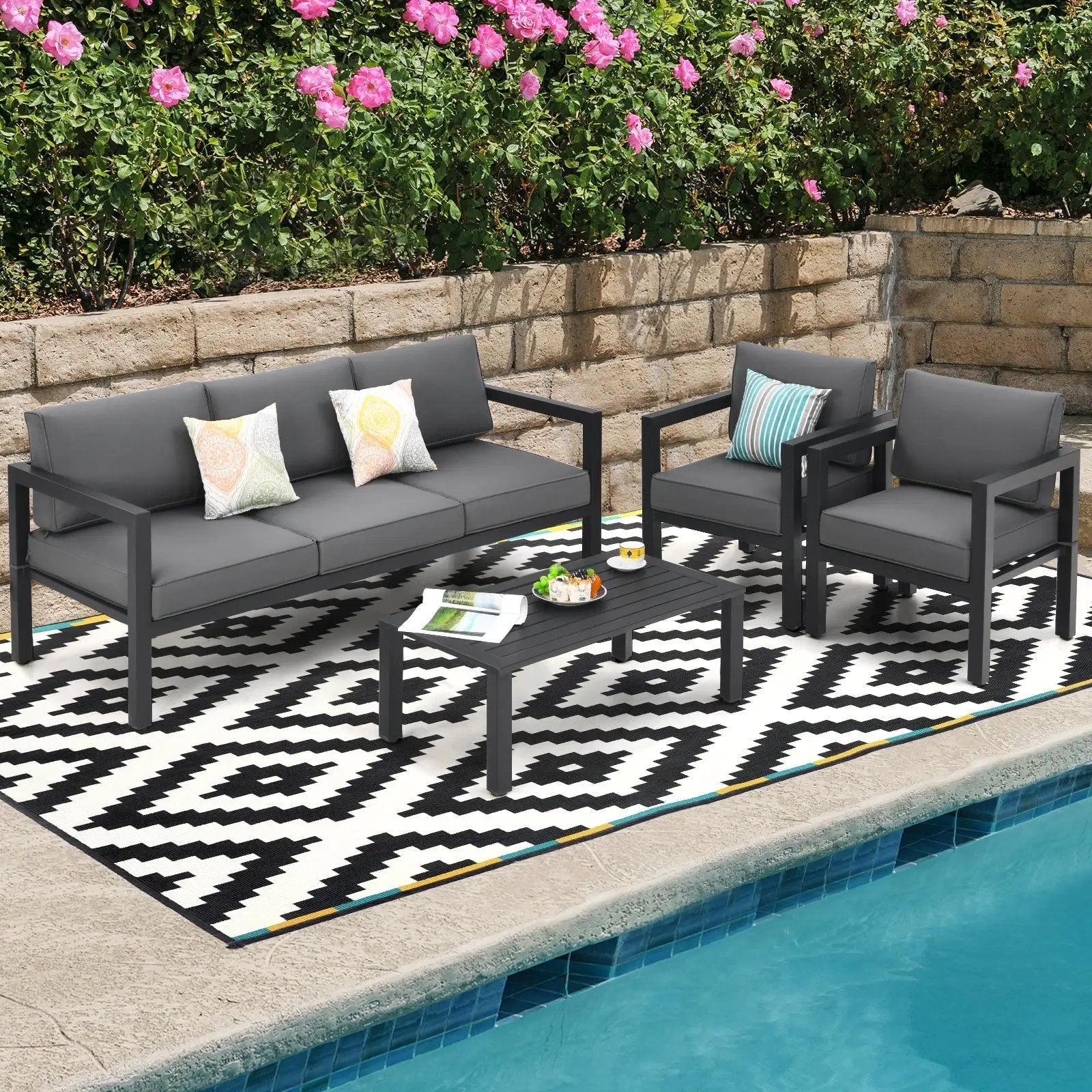 4 Pieces Outdoor Furniture Set for Backyard and Poolside-Gray by DirectDeals