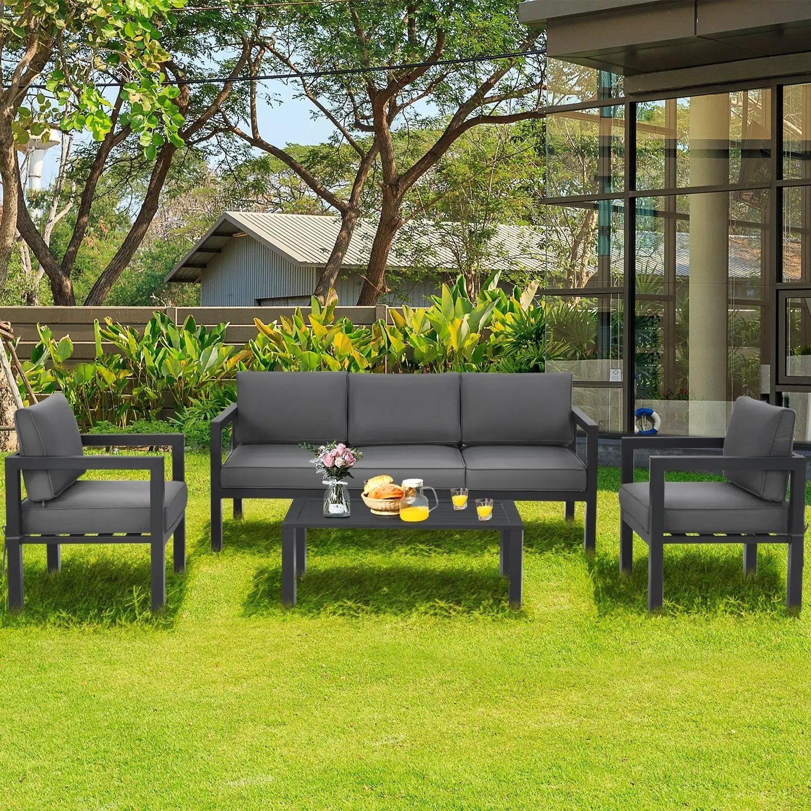 4 Pieces Outdoor Furniture Set for Backyard and Poolside-Gray by DirectDeals