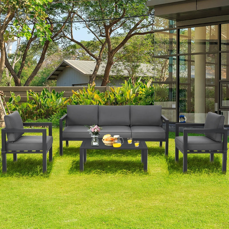 4 Pieces Outdoor Furniture Set for Backyard and Poolside-Gray by DirectDeals
