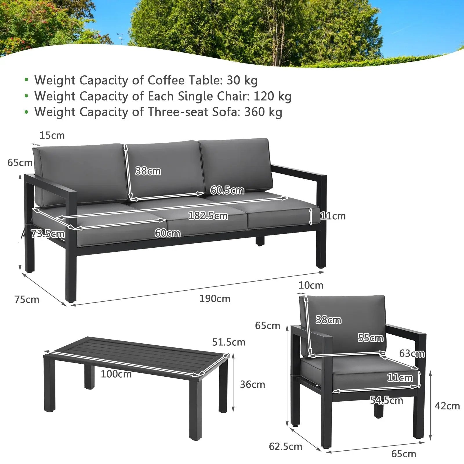 4 Pieces Outdoor Furniture Set for Backyard and Poolside-Gray by DirectDeals