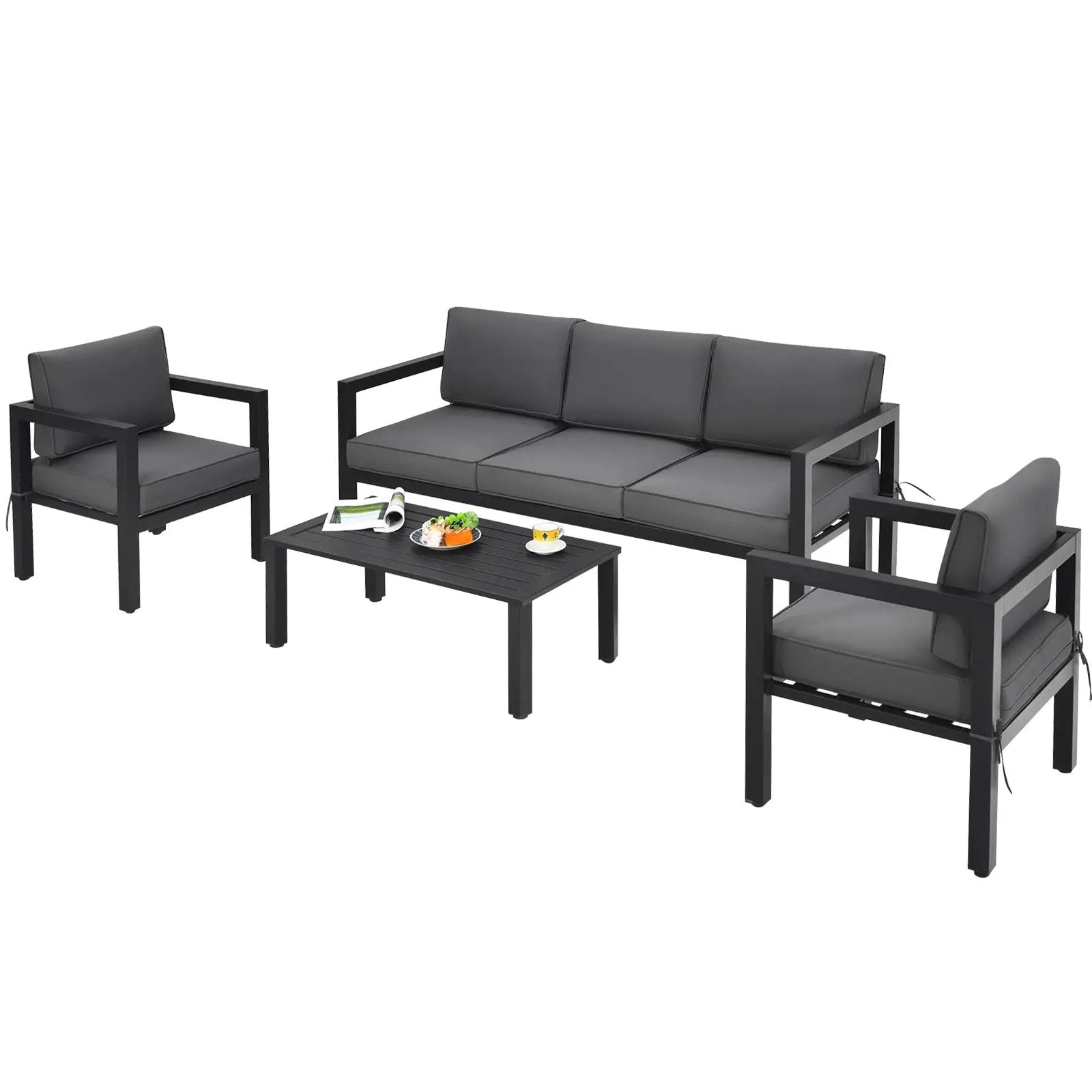 4 Pieces Outdoor Furniture Set for Backyard and Poolside-Gray by DirectDeals