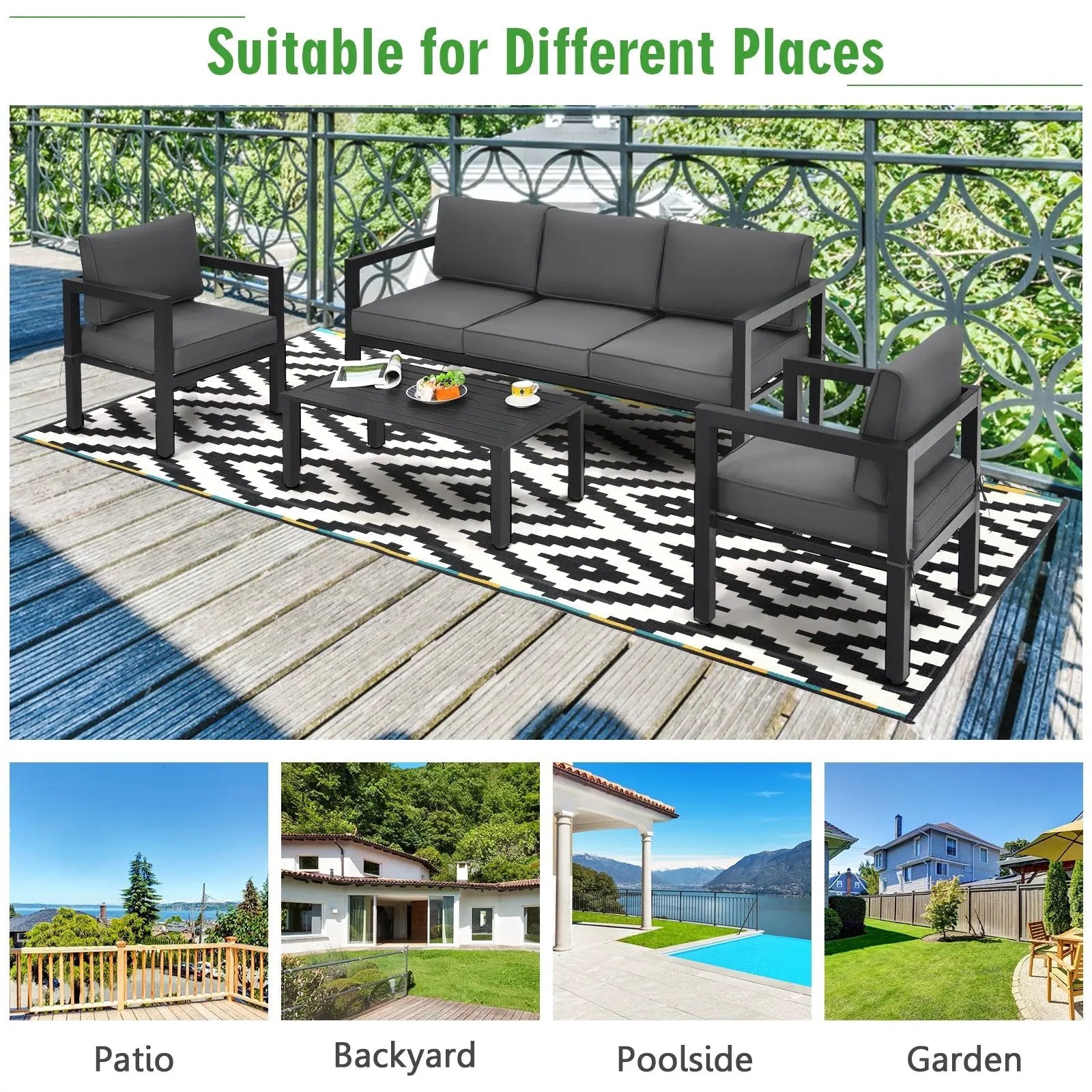 4 Pieces Outdoor Furniture Set for Backyard and Poolside-Gray by DirectDeals