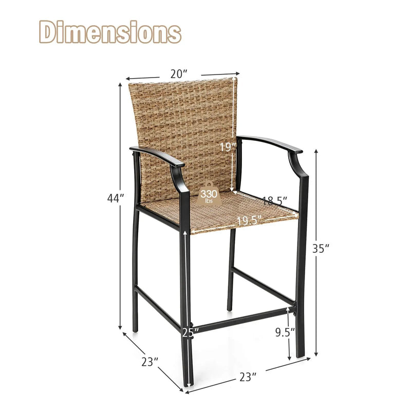 Patio Rattan Bar Stools Set of 4 with Soft Cushions by DirectDeals
