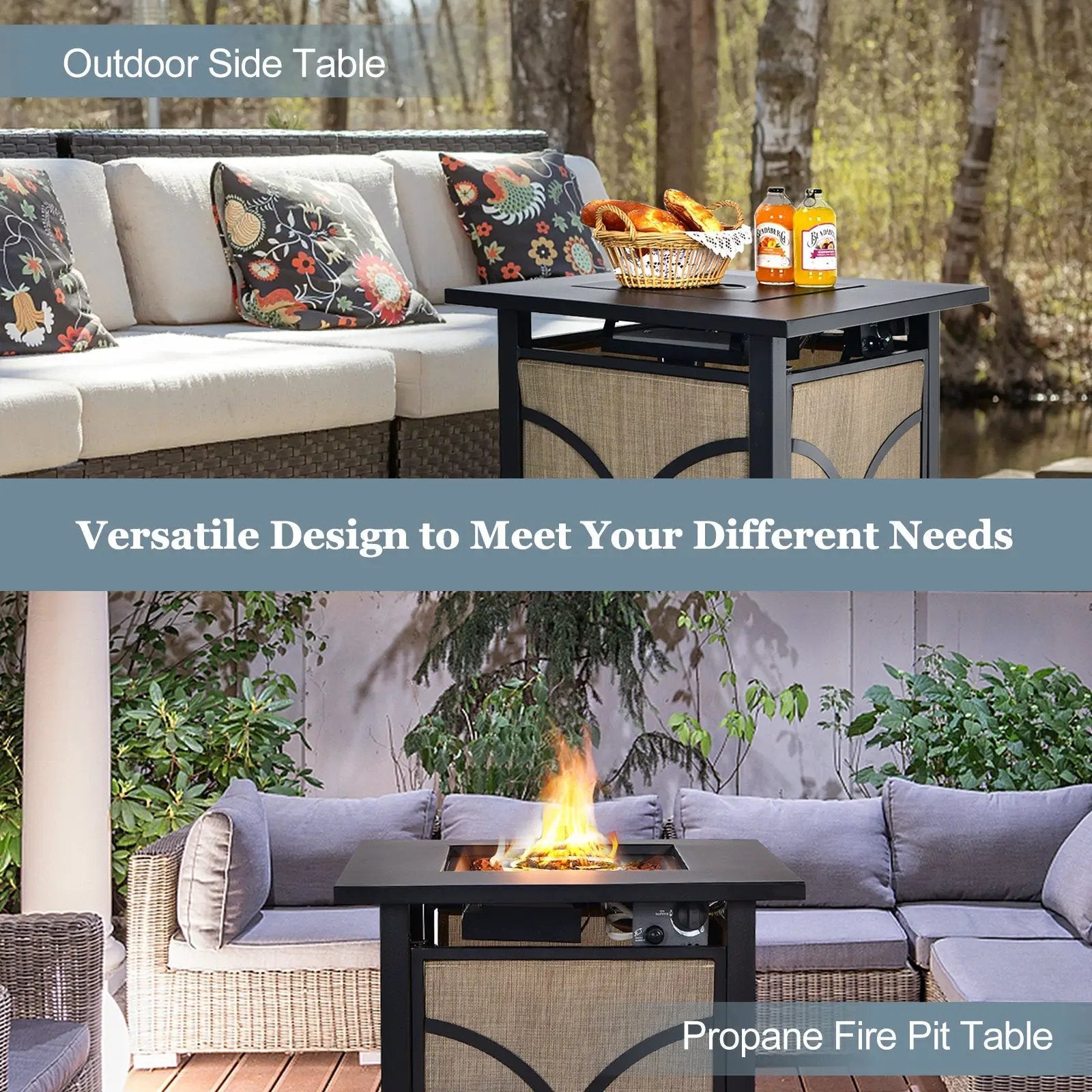 25 Inch 40000 BTU Propane Fire Pit Table with Lid and Fire Glass by DirectDeals