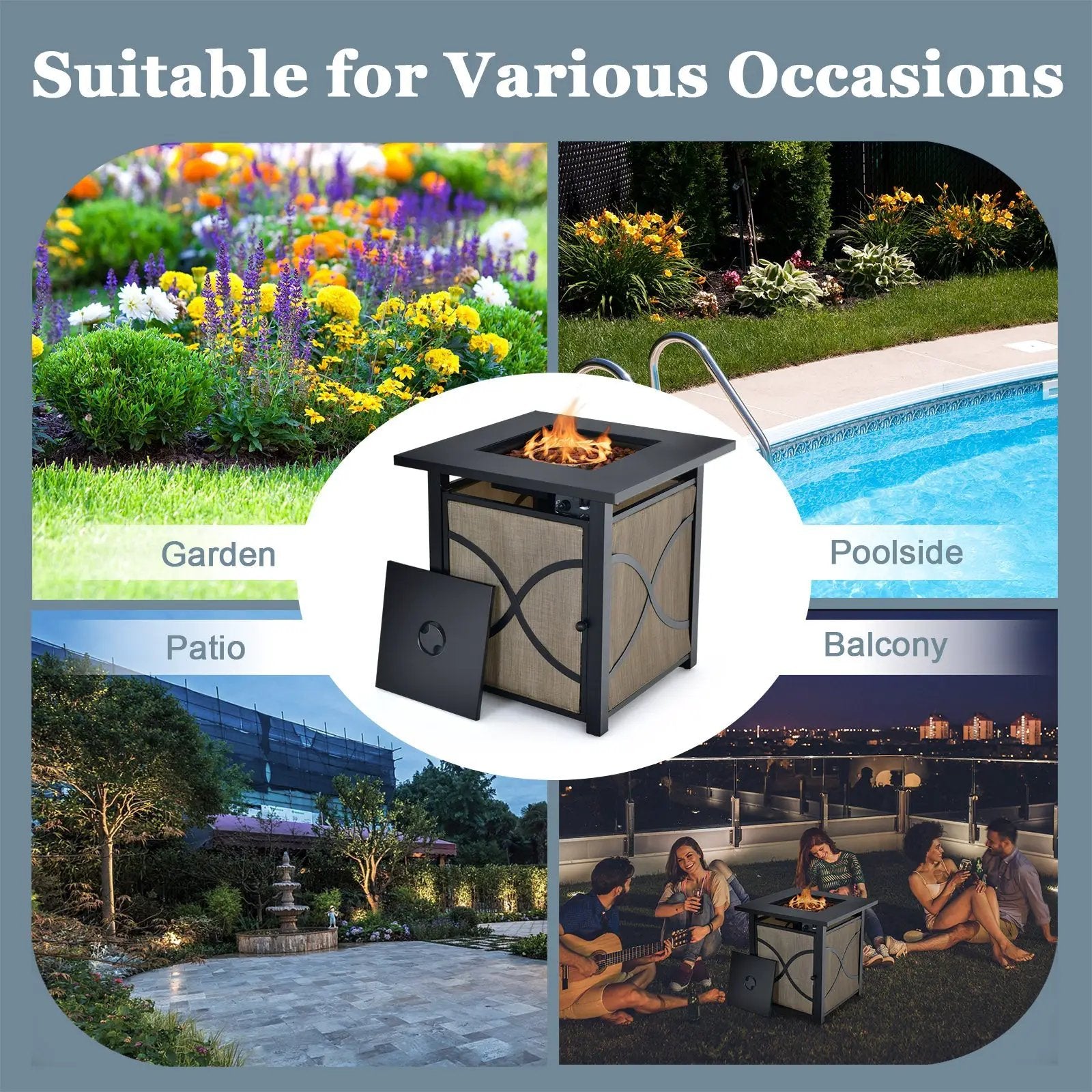 25 Inch 40000 BTU Propane Fire Pit Table with Lid and Fire Glass by DirectDeals