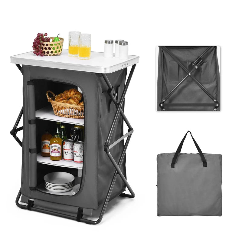 Folding Camping Storage Cabinet with 3 Shelves and Carry Bag by DirectDeals
