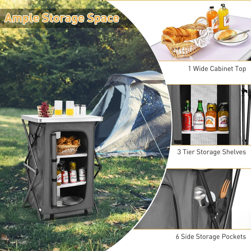 Folding Camping Storage Cabinet with 3 Shelves and Carry Bag by DirectDeals