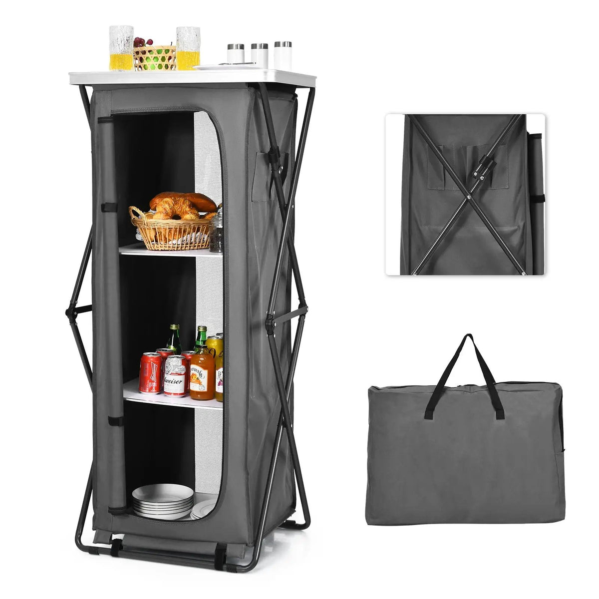 Folding Camping Storage Cabinet with 3 Shelves and Carry Bag, photo 14 of 17