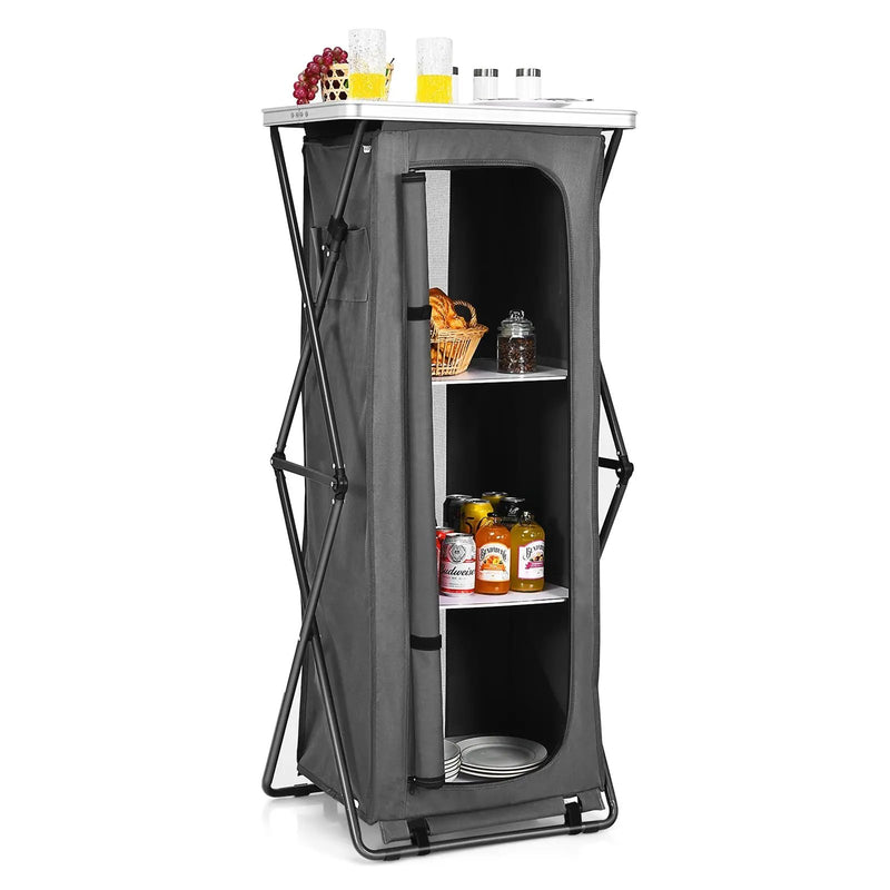 Folding Camping Storage Cabinet with 3 Shelves and Carry Bag by DirectDeals