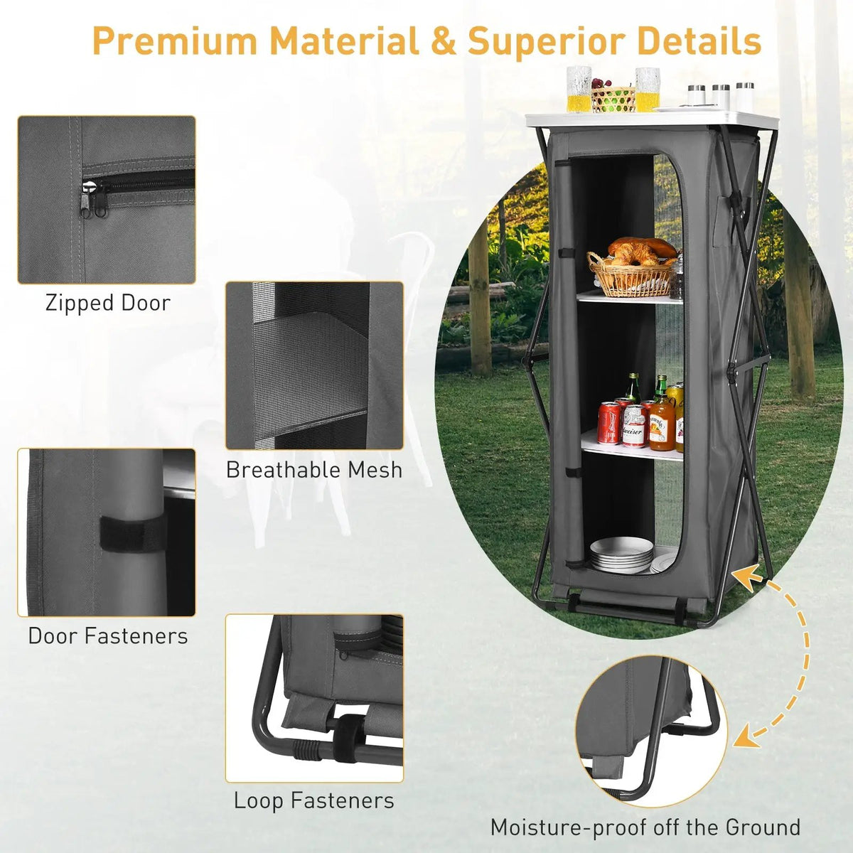 Folding Camping Storage Cabinet with 3 Shelves and Carry Bag, photo 16 of 17