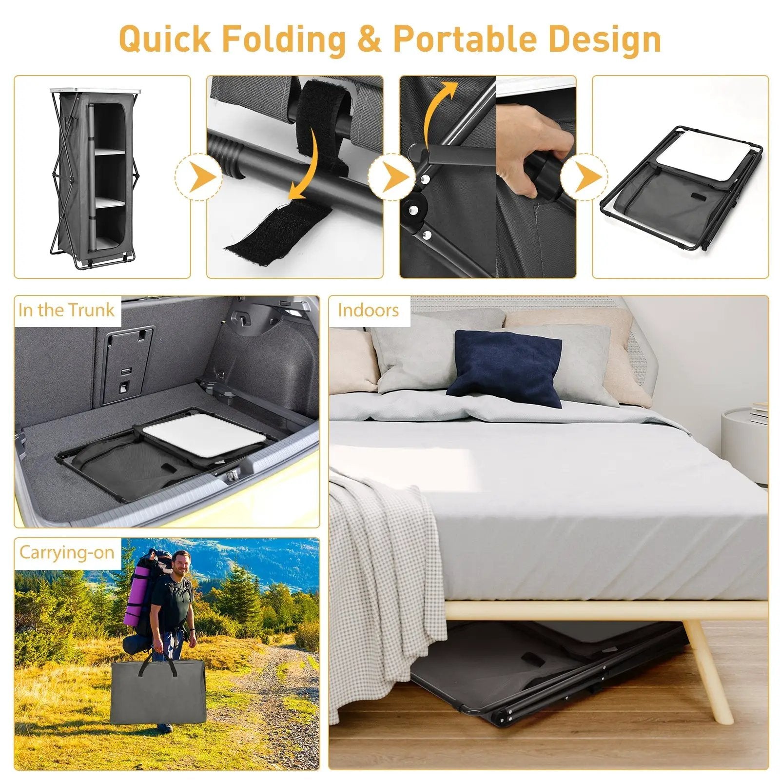 Folding Camping Storage Cabinet with 3 Shelves and Carry Bag by DirectDeals