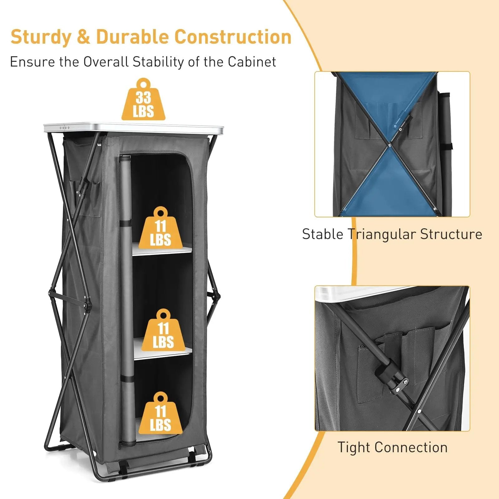 Folding Camping Storage Cabinet with 3 Shelves and Carry Bag by DirectDeals