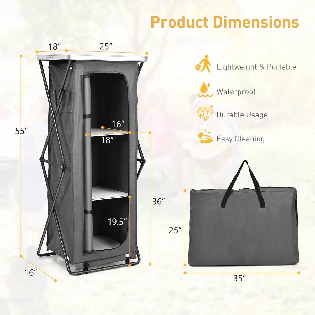 Folding Camping Storage Cabinet with 3 Shelves and Carry Bag, photo 13 of 17