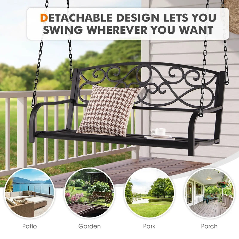 Outdoor 2-Person Metal Porch Swing Chair with Chains by DirectDeals