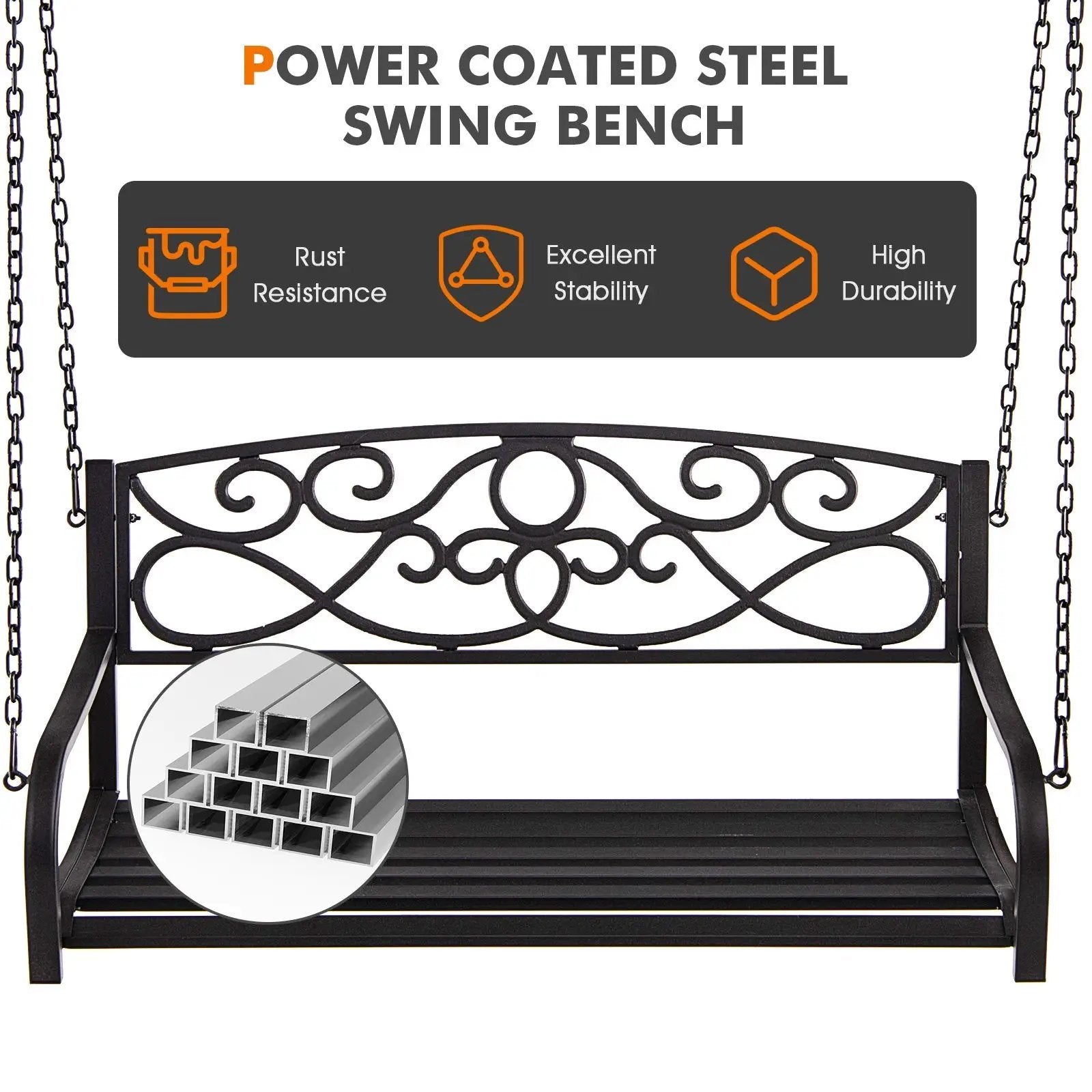 Outdoor 2-Person Metal Porch Swing Chair with Chains by DirectDeals