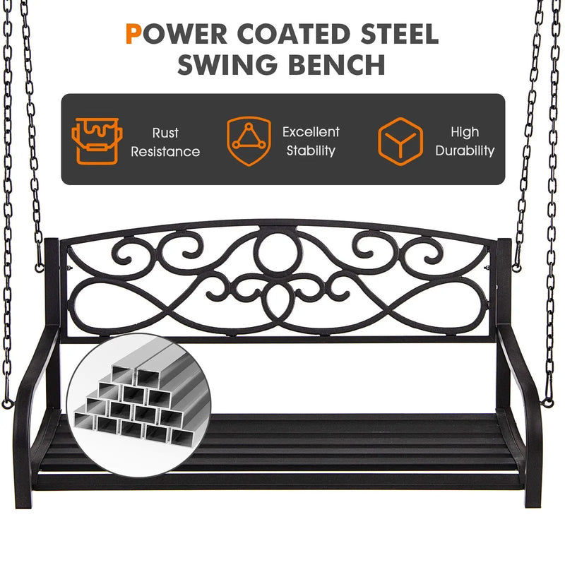 Outdoor 2-Person Metal Porch Swing Chair with Chains by DirectDeals
