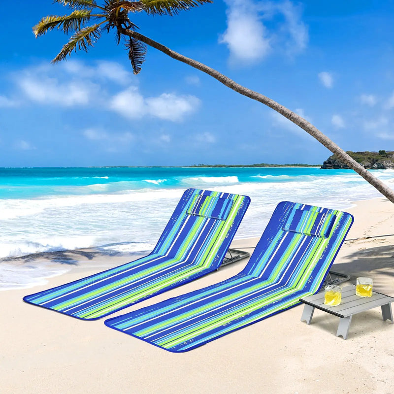 3 Pieces Beach Lounge Chair Mat Set 2 Adjustable Lounge Chairs with Table Stripe by DirectDeals