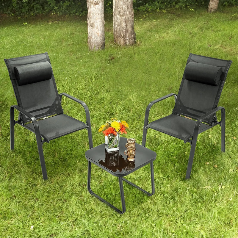 3 Pieces Patio Bistro Furniture Set with Adjustable Backrest by DirectDeals