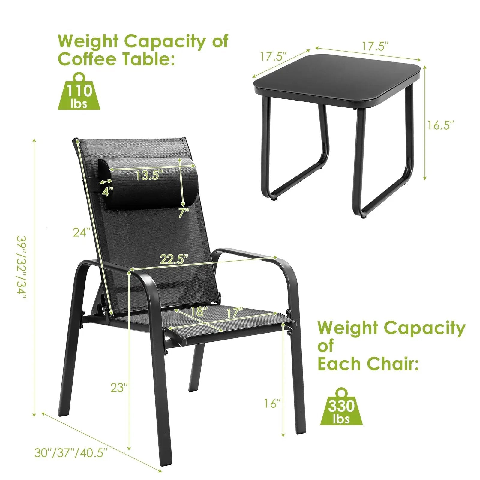 3 Pieces Patio Bistro Furniture Set with Adjustable Backrest by DirectDeals