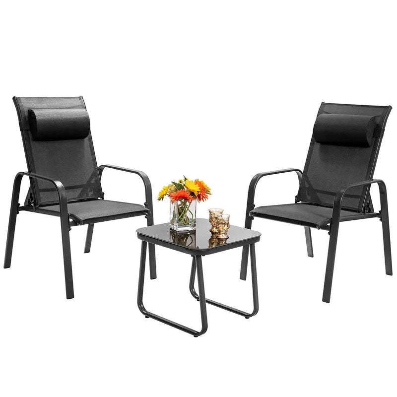 3 Pieces Patio Bistro Furniture Set with Adjustable Backrest by DirectDeals