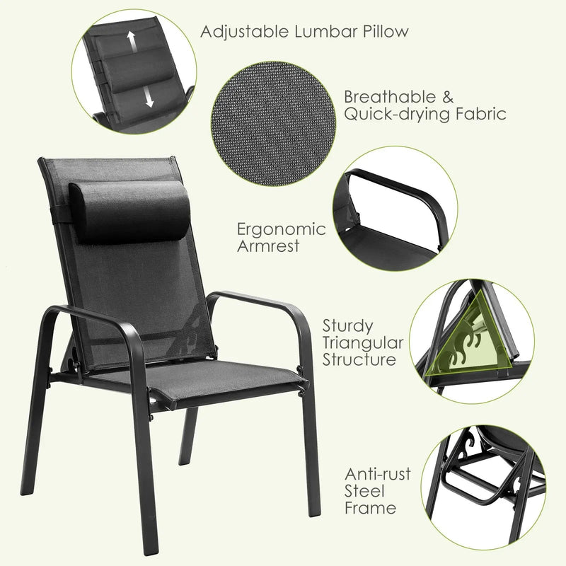 3 Pieces Patio Bistro Furniture Set with Adjustable Backrest by DirectDeals