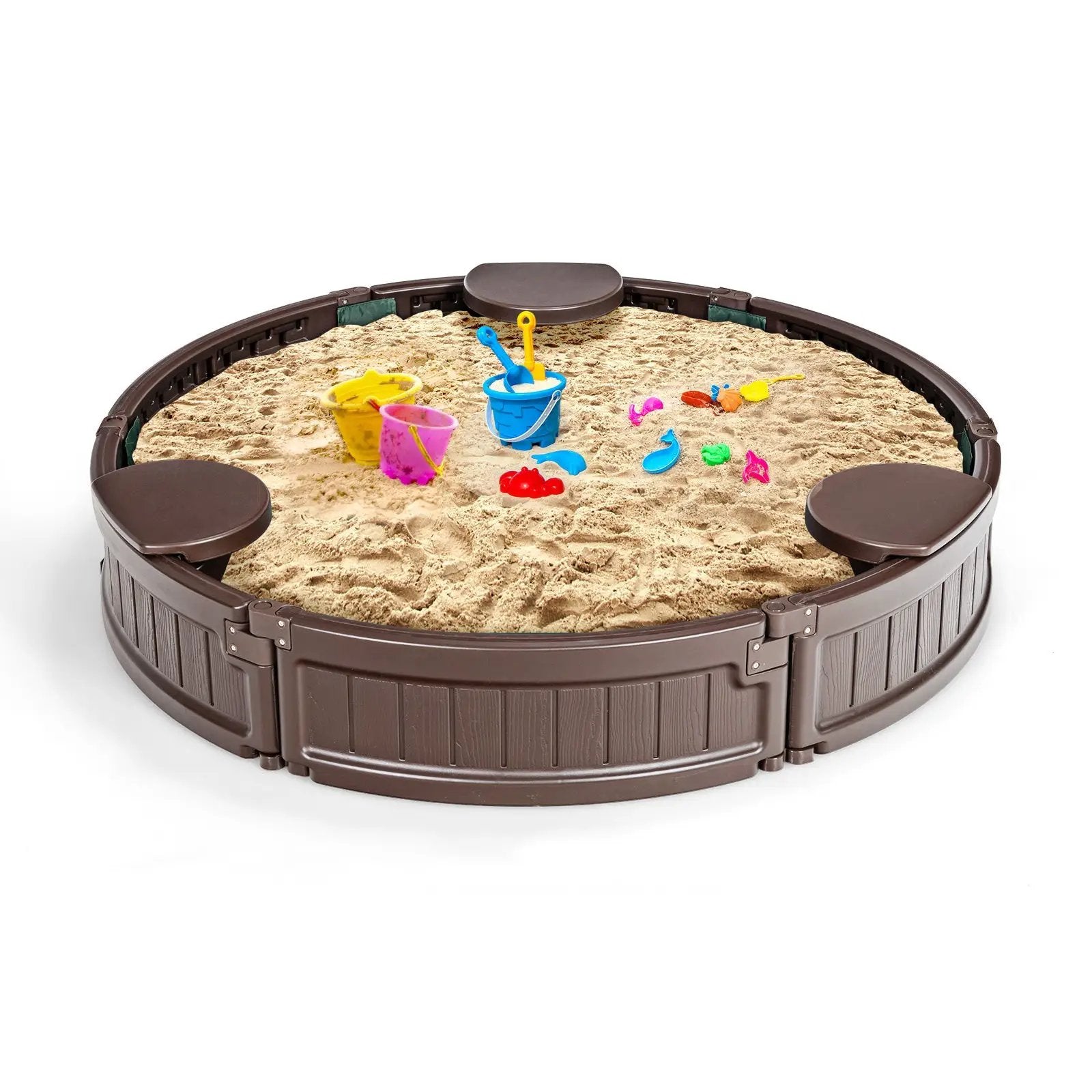 Sandbox with Built-in Corner Seat and Cover-Brown by DirectDeals